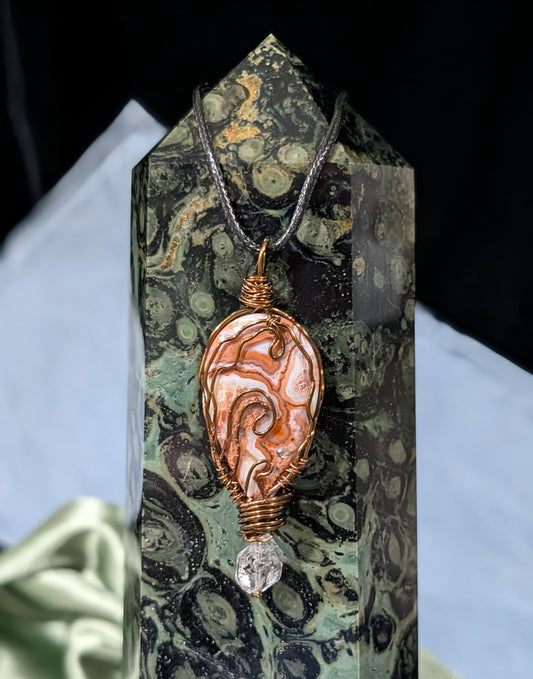 Pink Crazy Lace Agate Wire Wrapped Pendant 