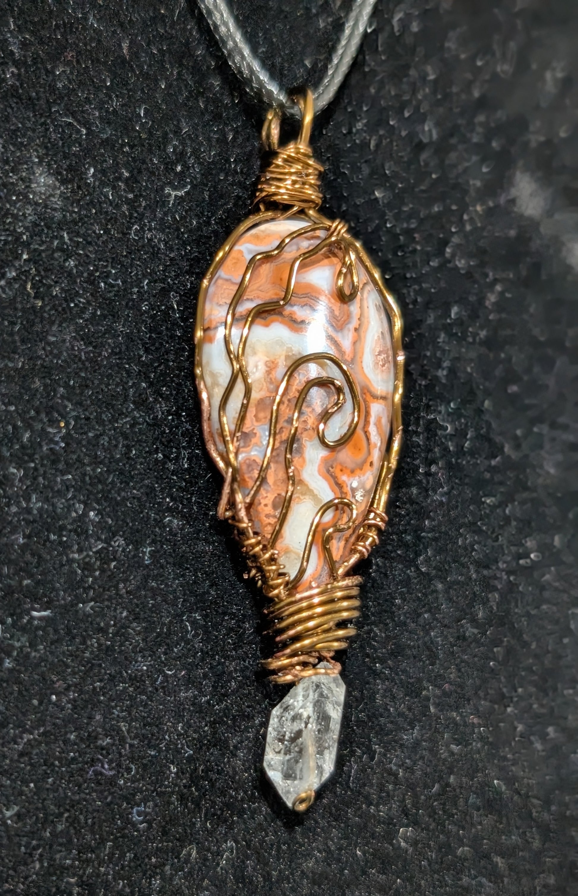Pink Crazy Lace Agate Wire Wrapped Pendant