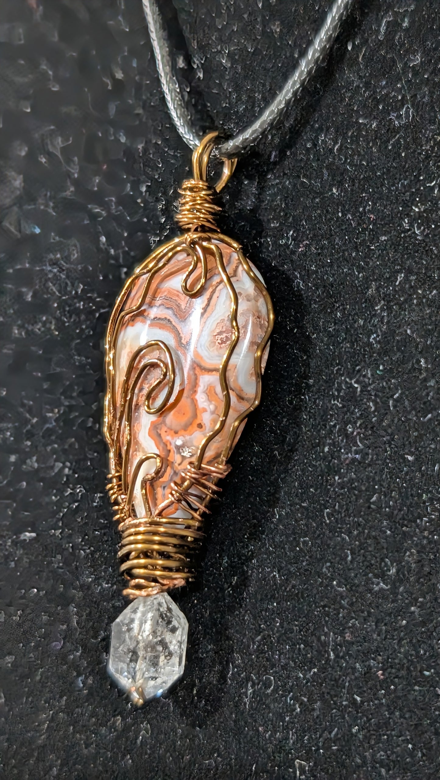 Pink Crazy Lace Agate Wire Wrapped Pendant