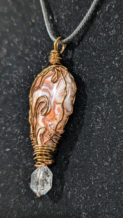 Pink Crazy Lace Agate Wire Wrapped Pendant