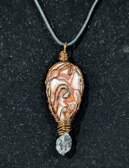 Pink Crazy Lace Agate Wire Wrapped Pendant