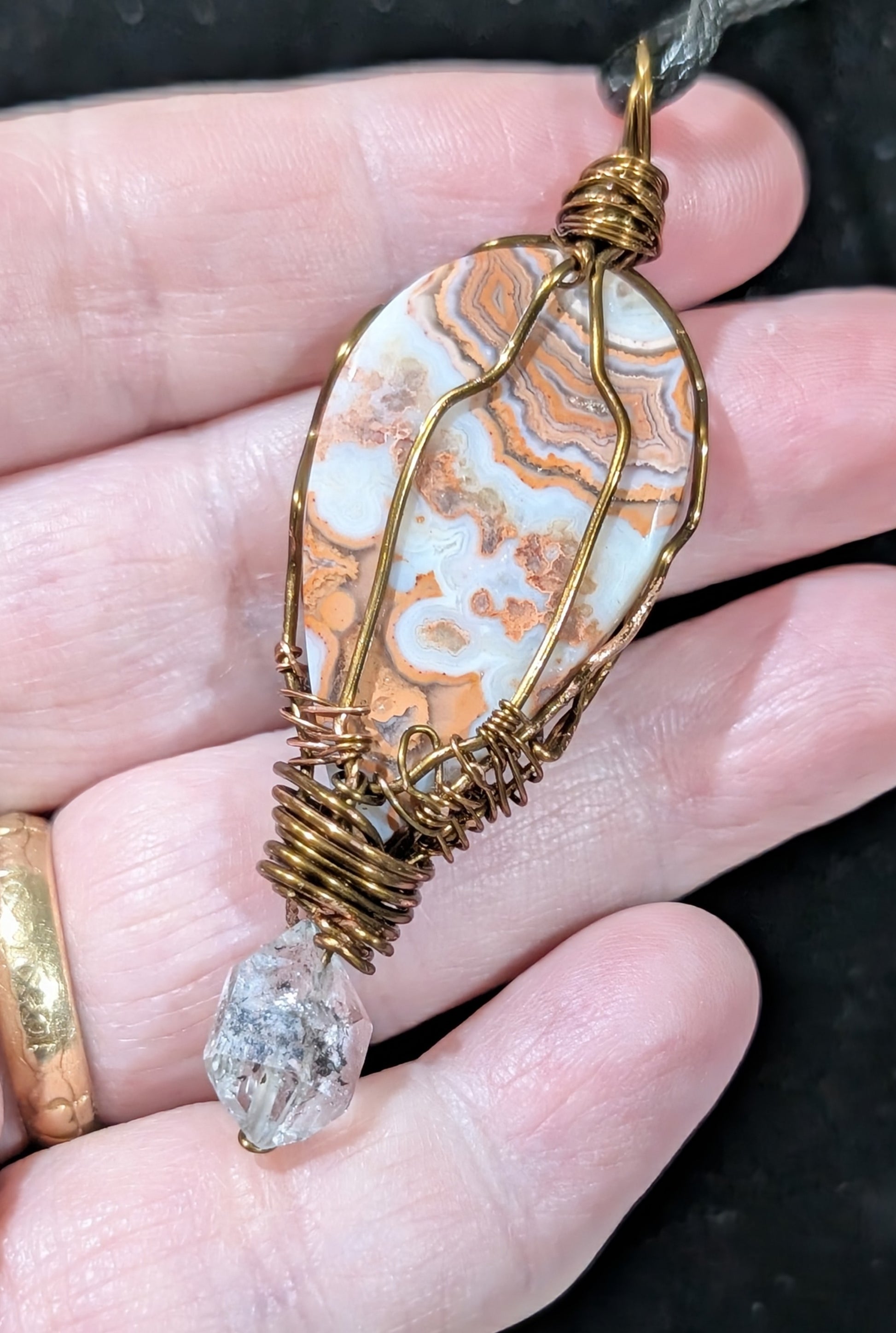 Pink Crazy Lace Agate Wire Wrapped Pendant
