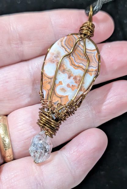 Pink Crazy Lace Agate Wire Wrapped Pendant