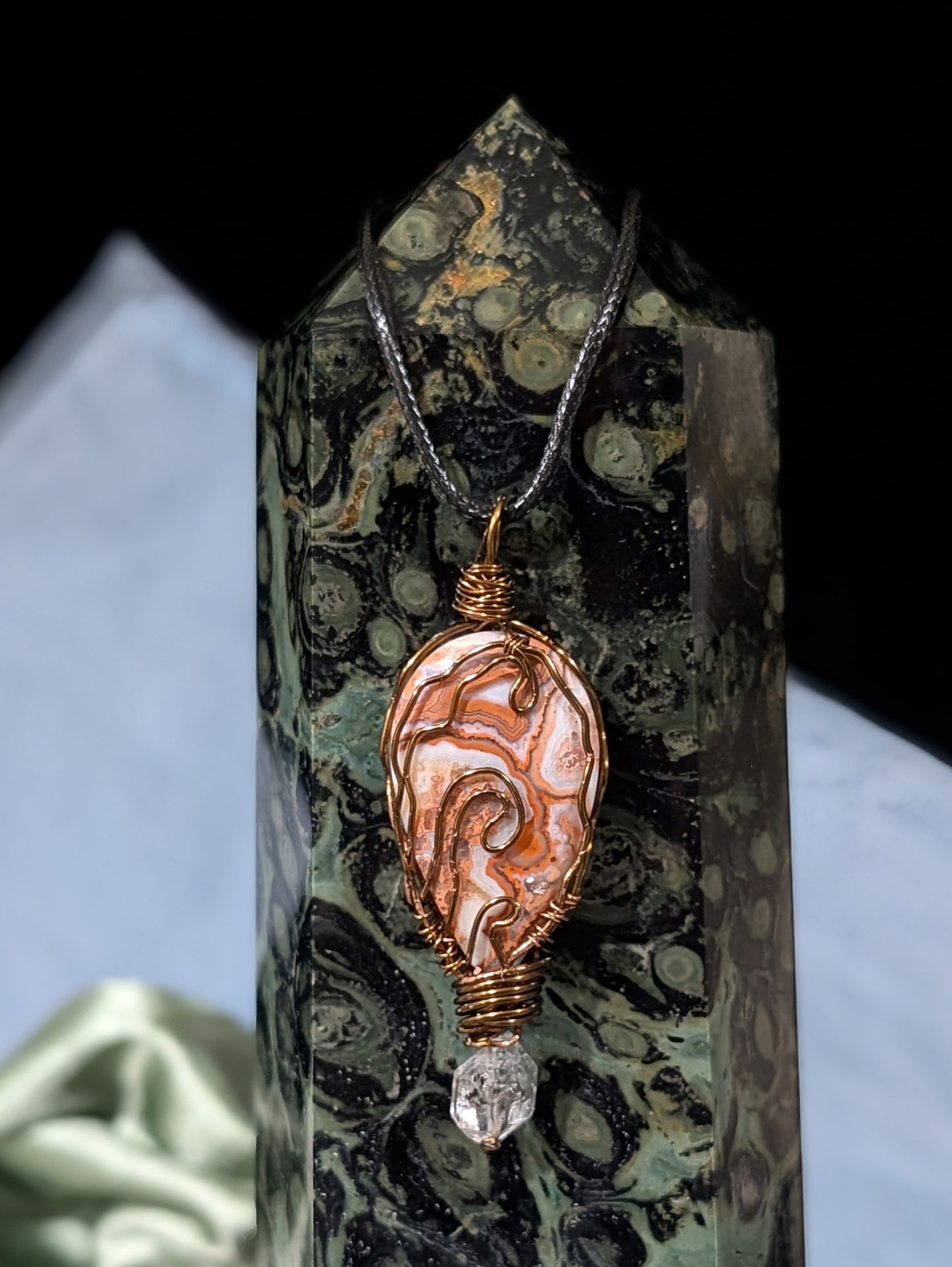 Pink Crazy Lace Agate Wire Wrapped Pendant