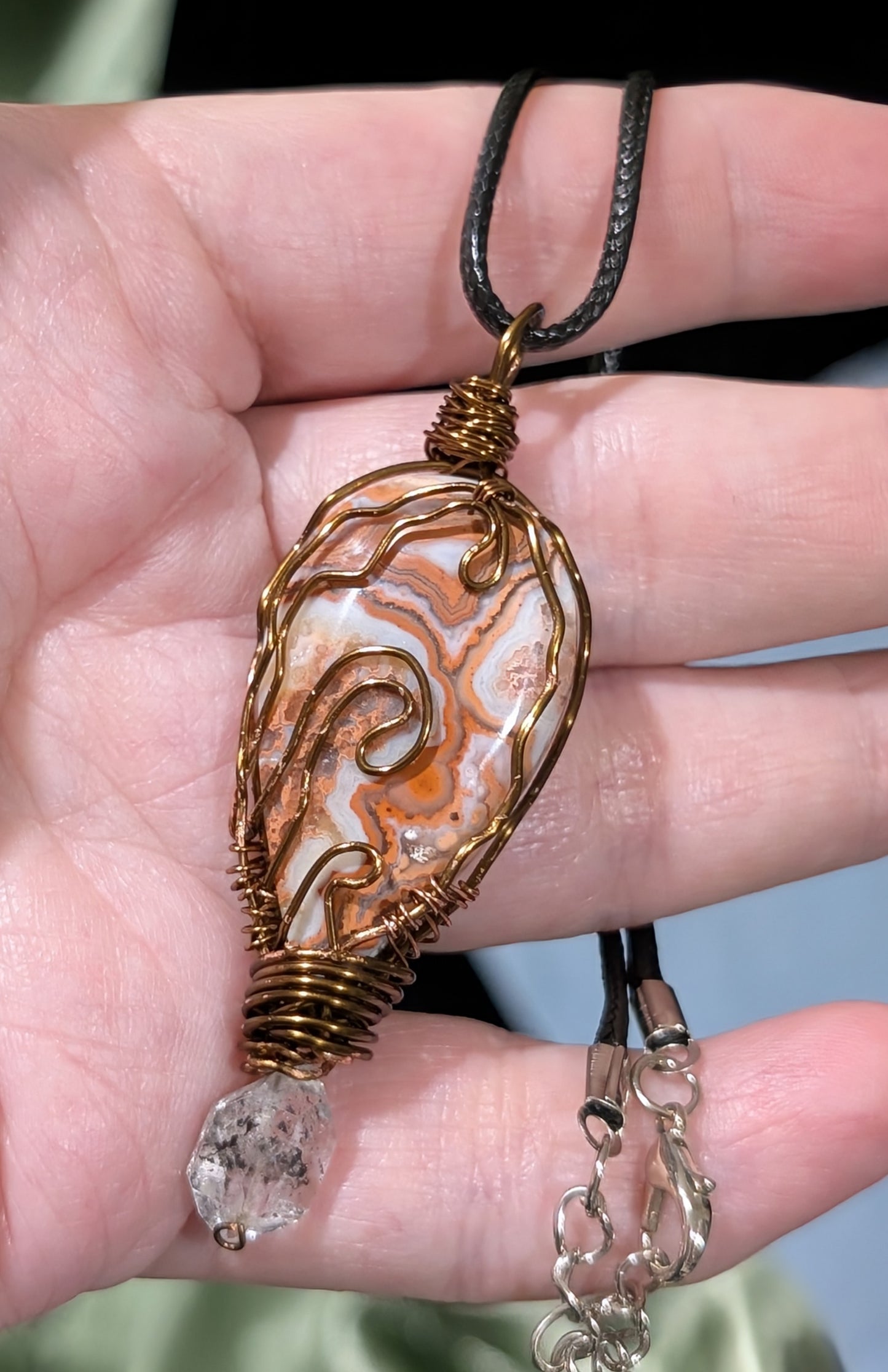 Pink Crazy Lace Agate Wire Wrapped Pendant