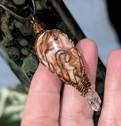 Pink Crazy Lace Agate Wire Wrapped Pendant