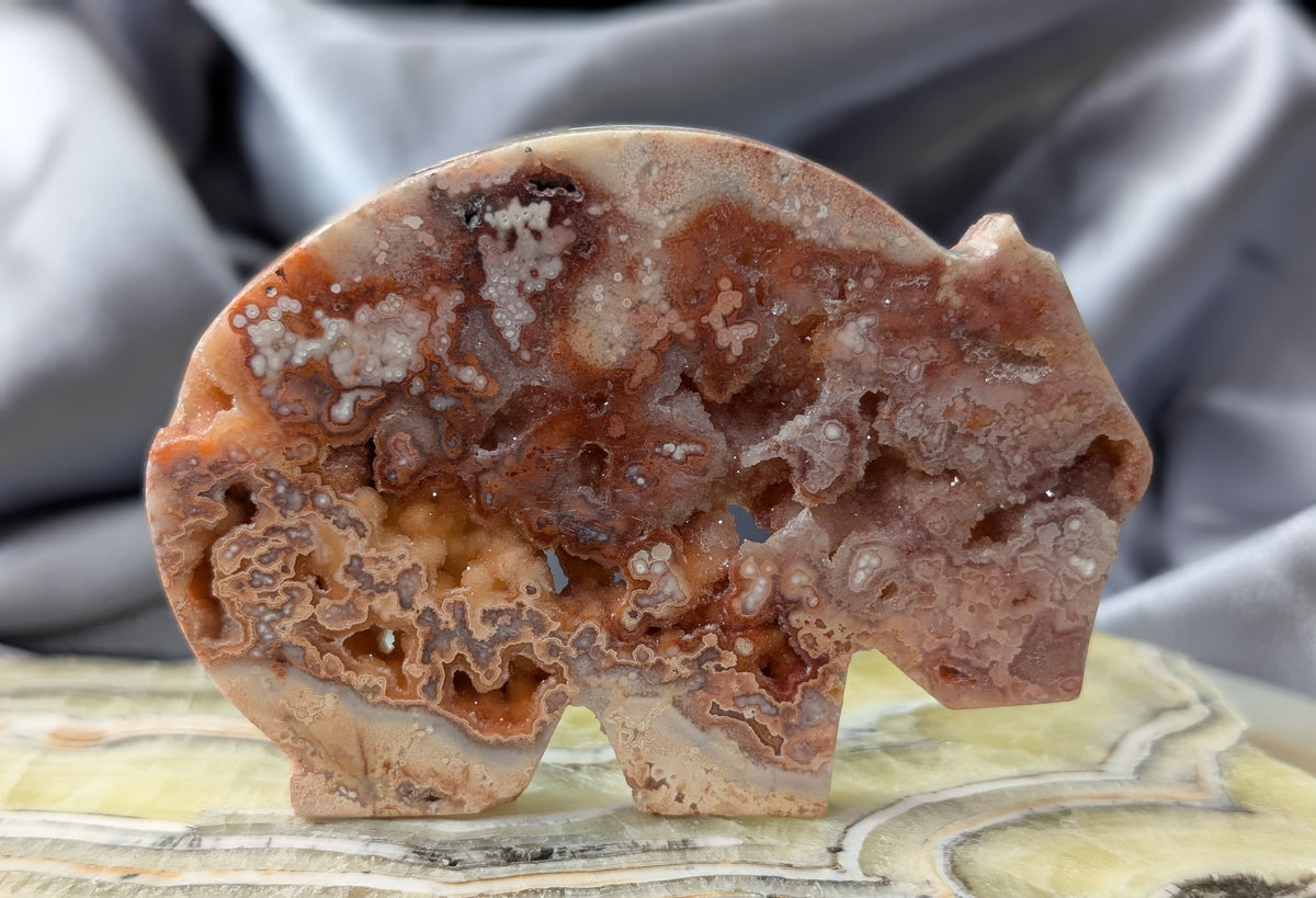 Pink Crazy Lace Agate Wombat Figurine