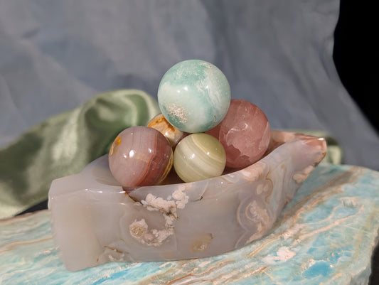 Pink Flower Agate Leaf Bowl