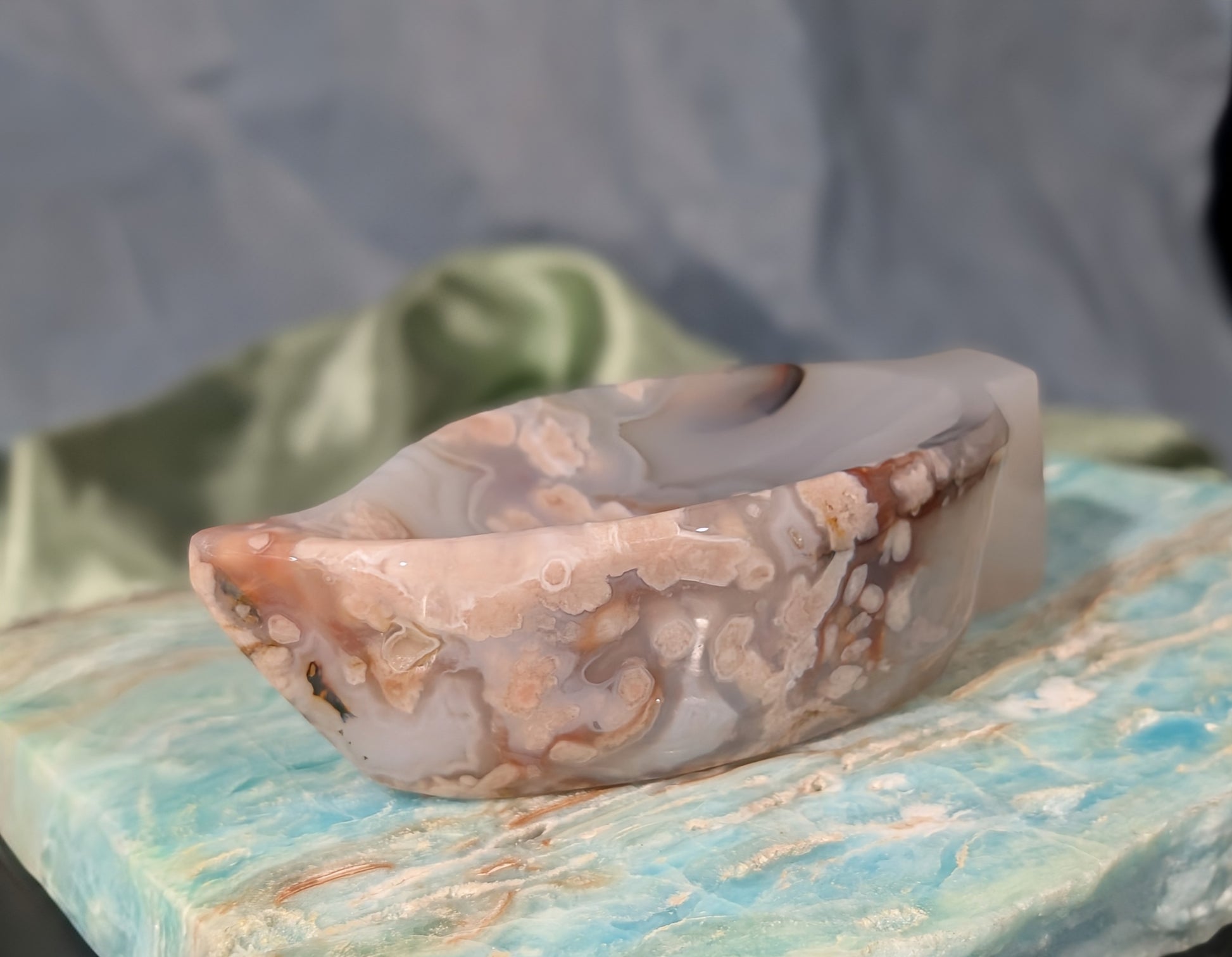 Pink Flower Agate Leaf Bowl