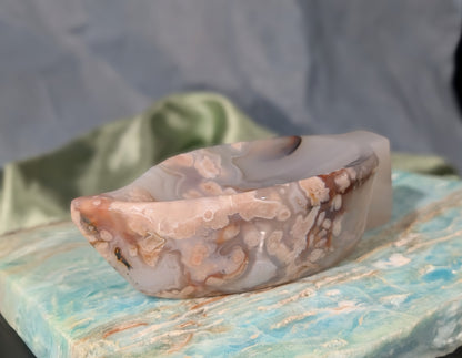 Pink Flower Agate Leaf Bowl