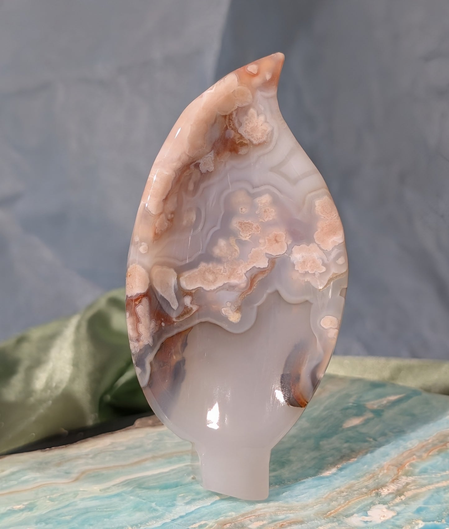 Pink Flower Agate Leaf Bowl