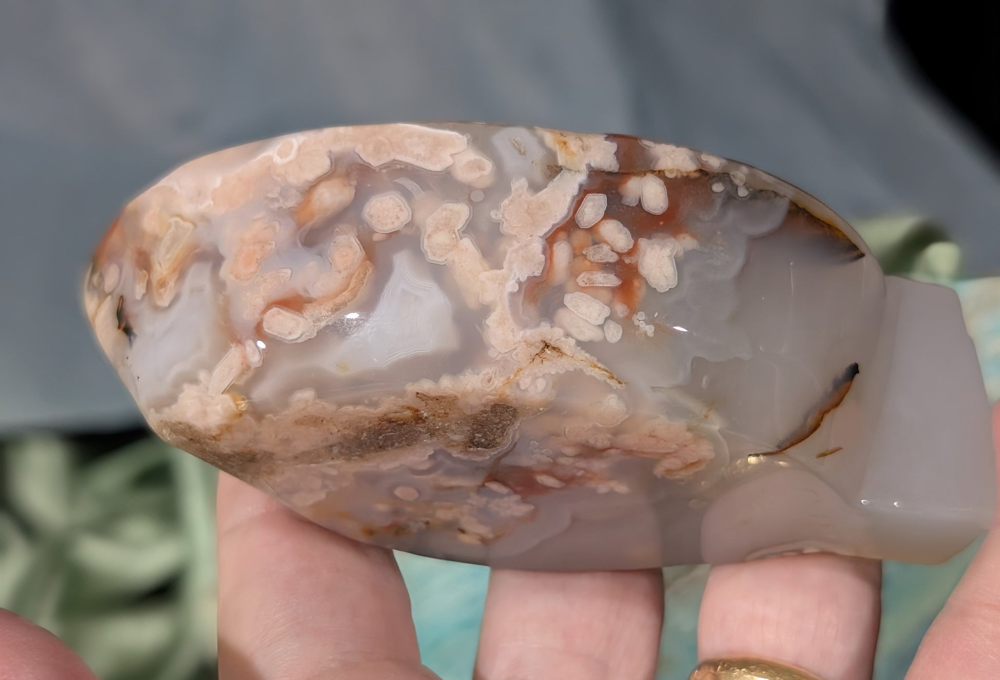 Pink Flower Agate Leaf Bowl