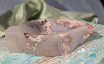 Pink Flower Agate Leaf Bowl