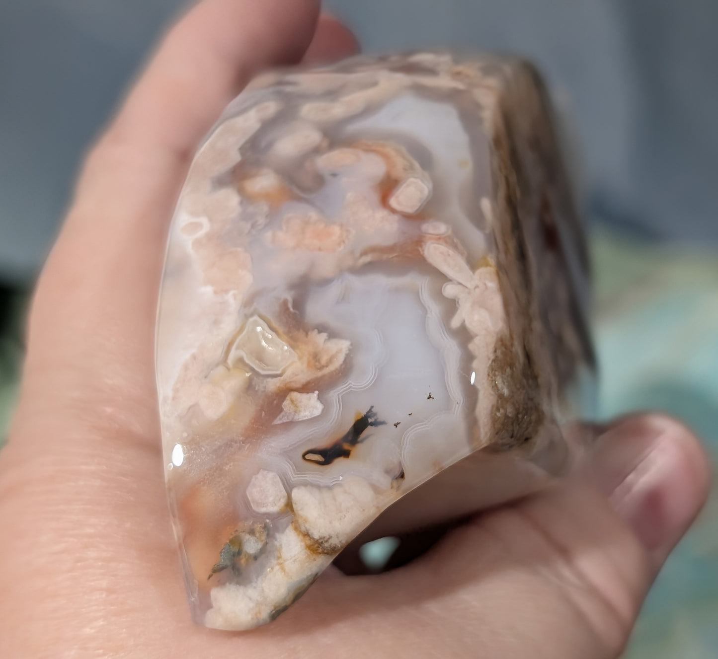 Pink Flower Agate Leaf Bowl