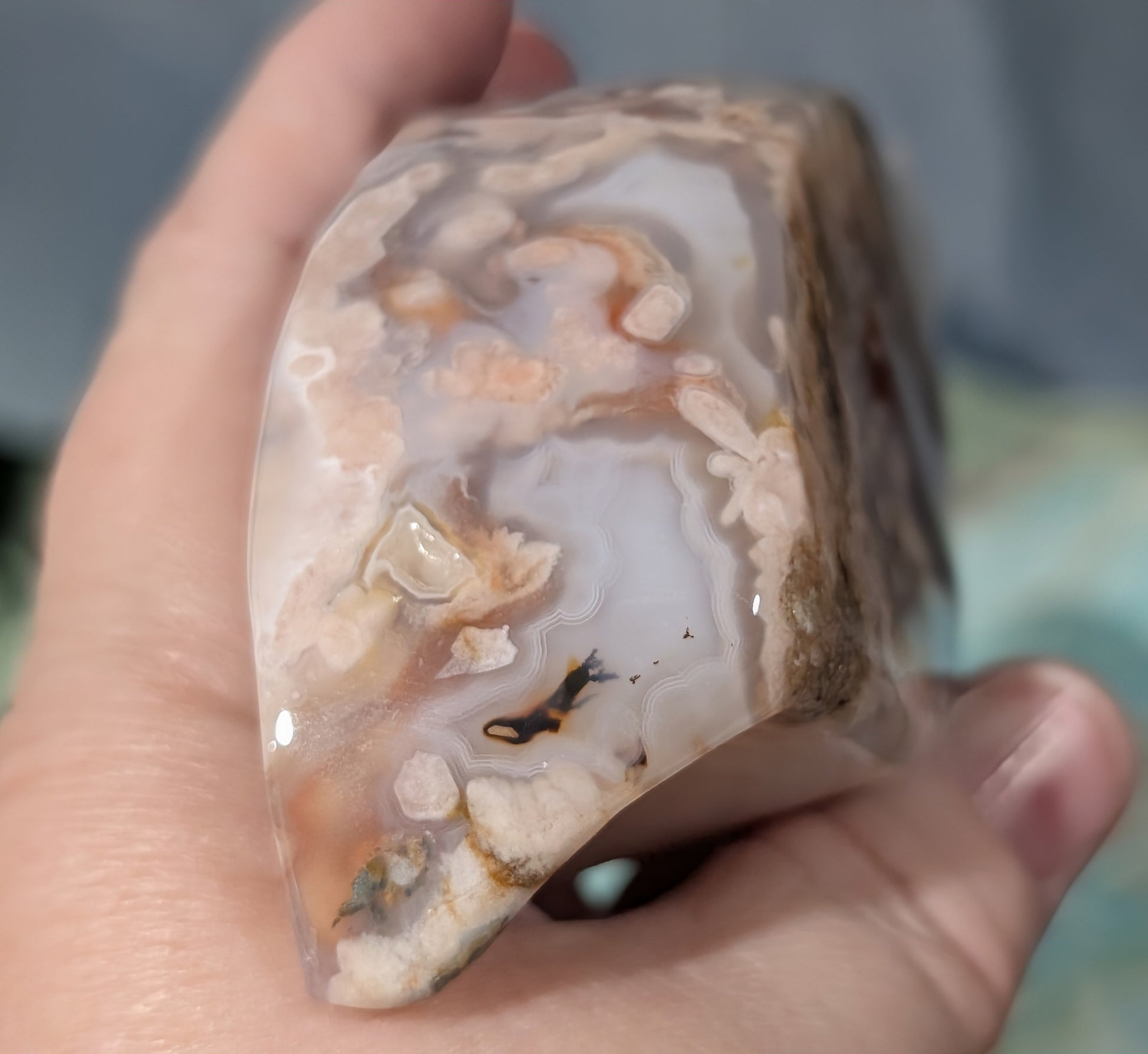 Pink Flower Agate Leaf Bowl