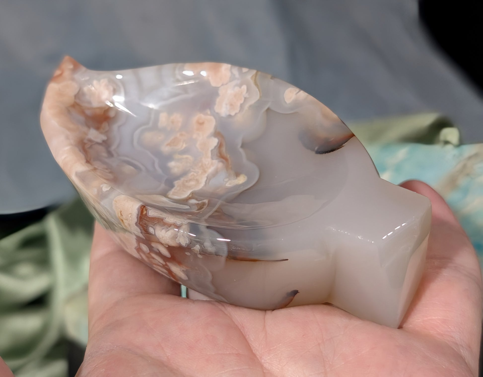 Pink Flower Agate Leaf Bowl