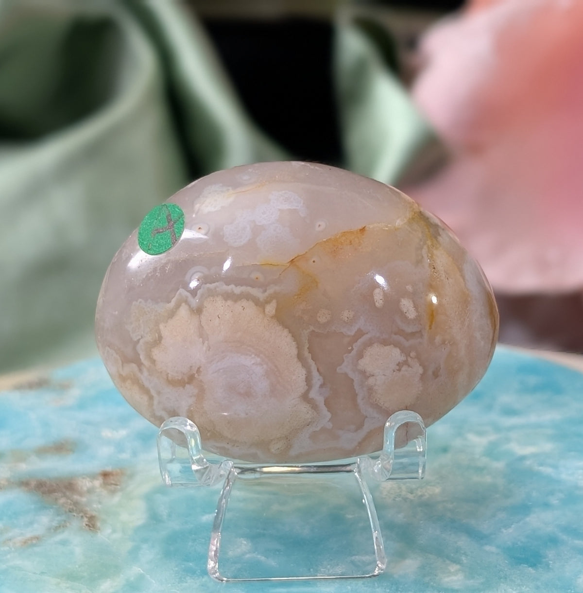 Pink Flower Agate Palm Stone