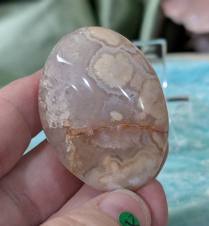 Pink Flower Agate Palm Stone