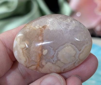 Pink Flower Agate Palm Stone