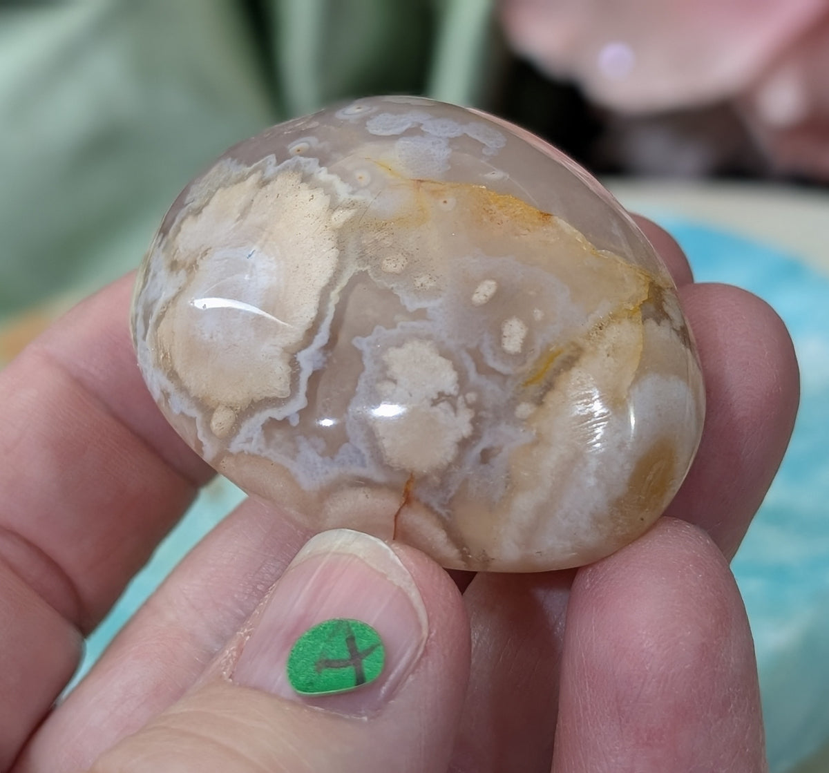 Pink Flower Agate Palm Stone