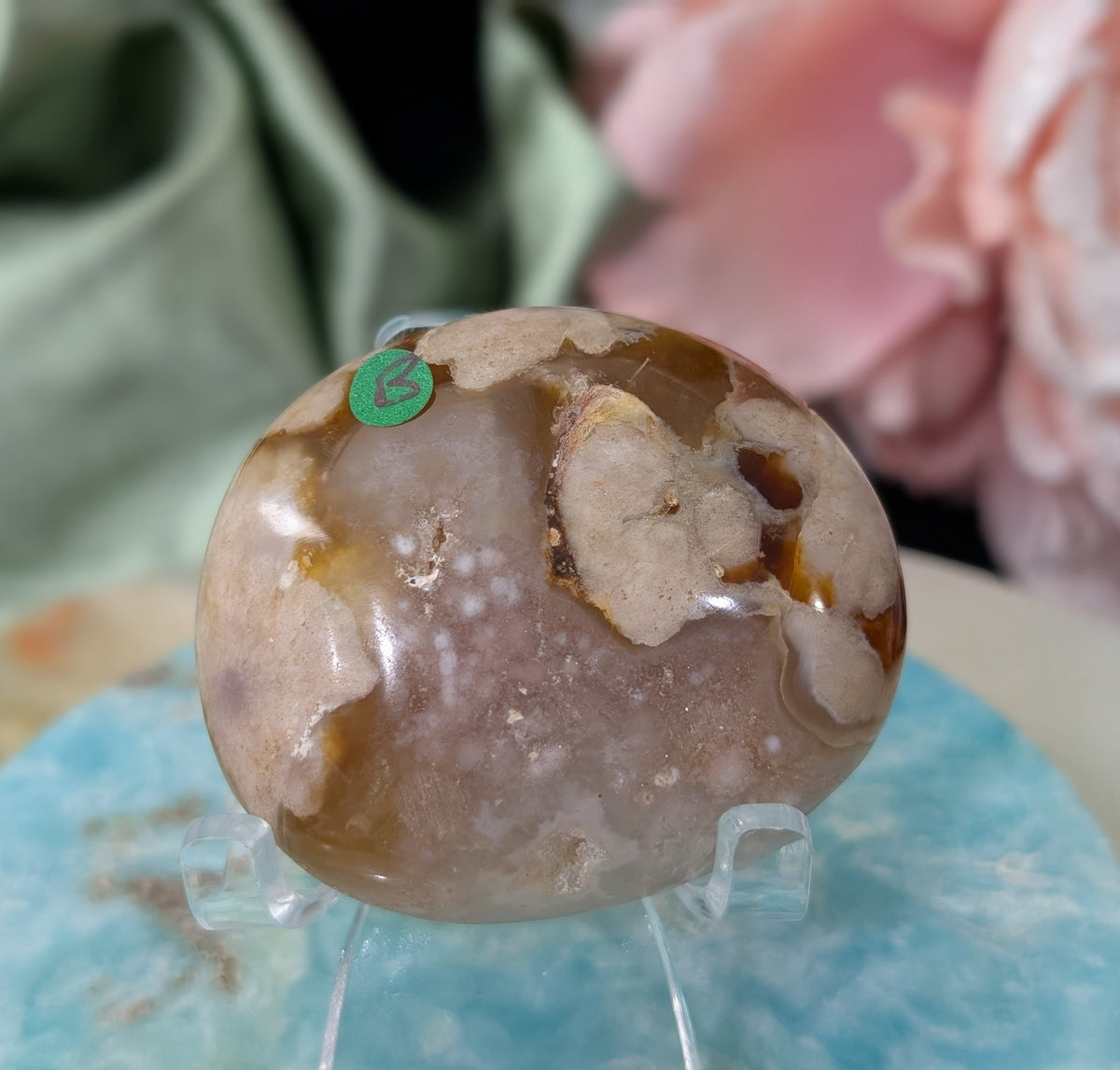 Pink Flower Agate Palm Stone