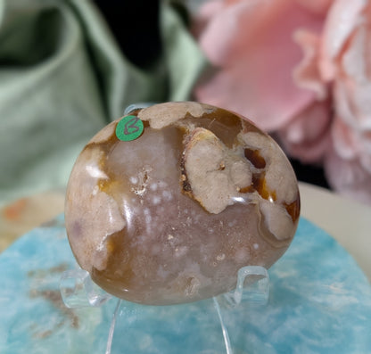 Pink Flower Agate Palm Stone
