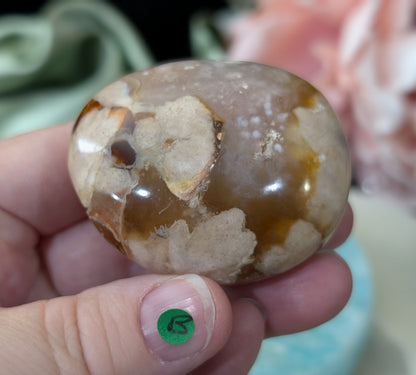 Pink Flower Agate Palm Stone