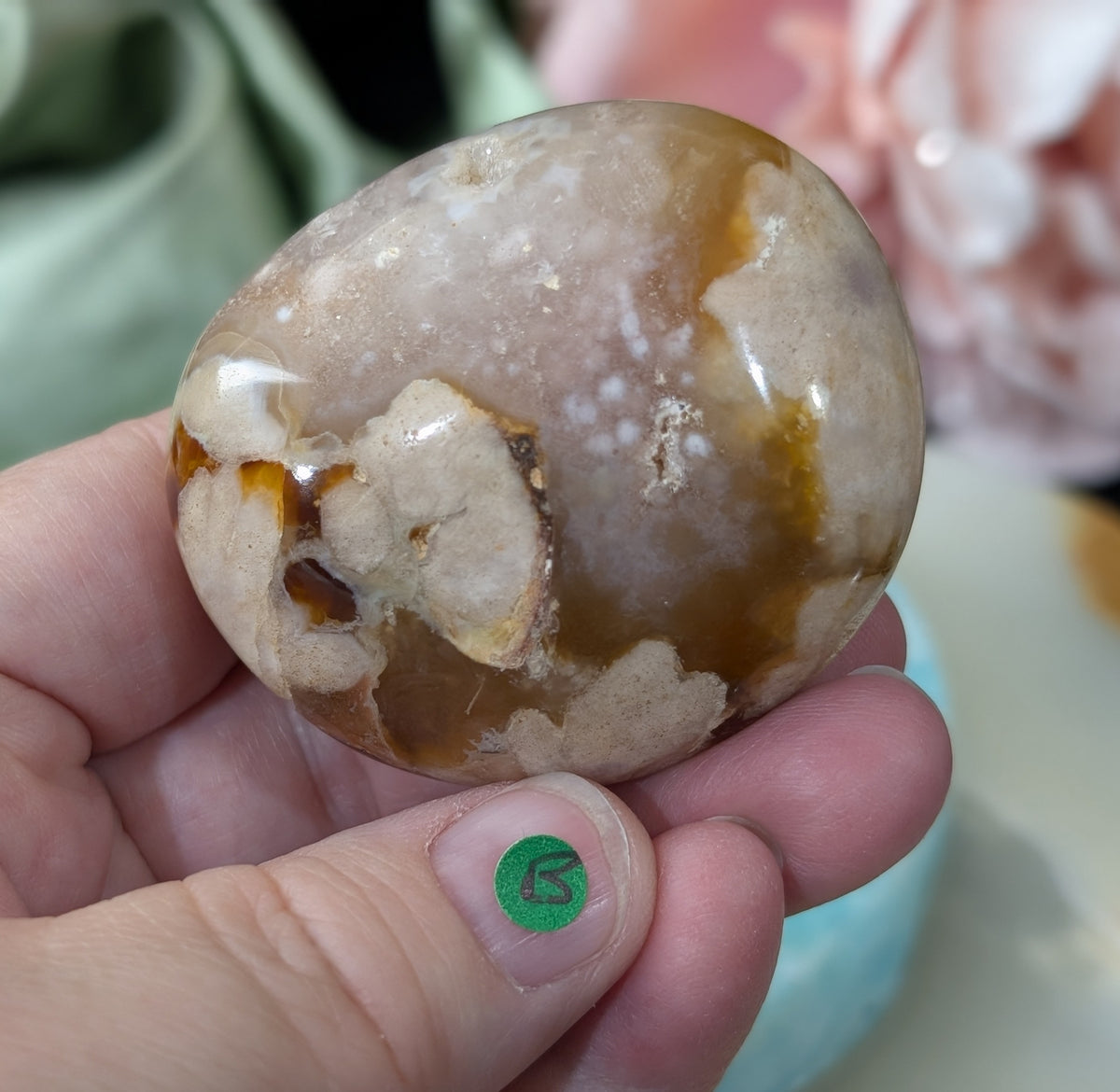 Pink Flower Agate Palm Stone