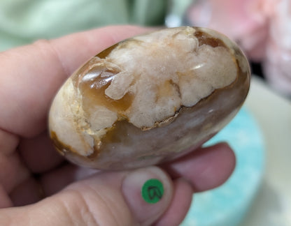 Pink Flower Agate Palm Stone