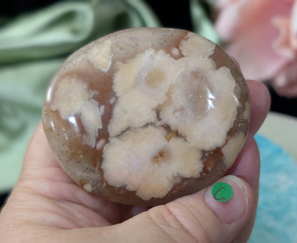 Pink Flower Agate Palm Stone