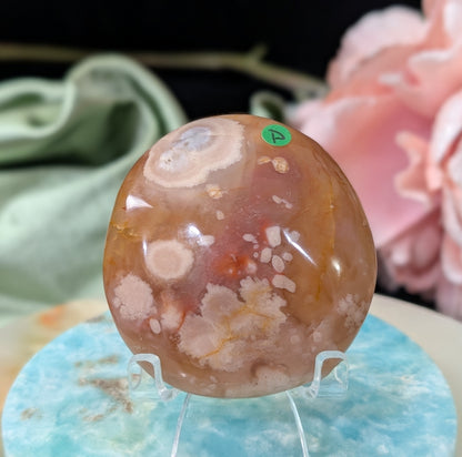 Pink Flower Agate Palm Stone