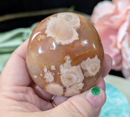 Pink Flower Agate Palm Stone