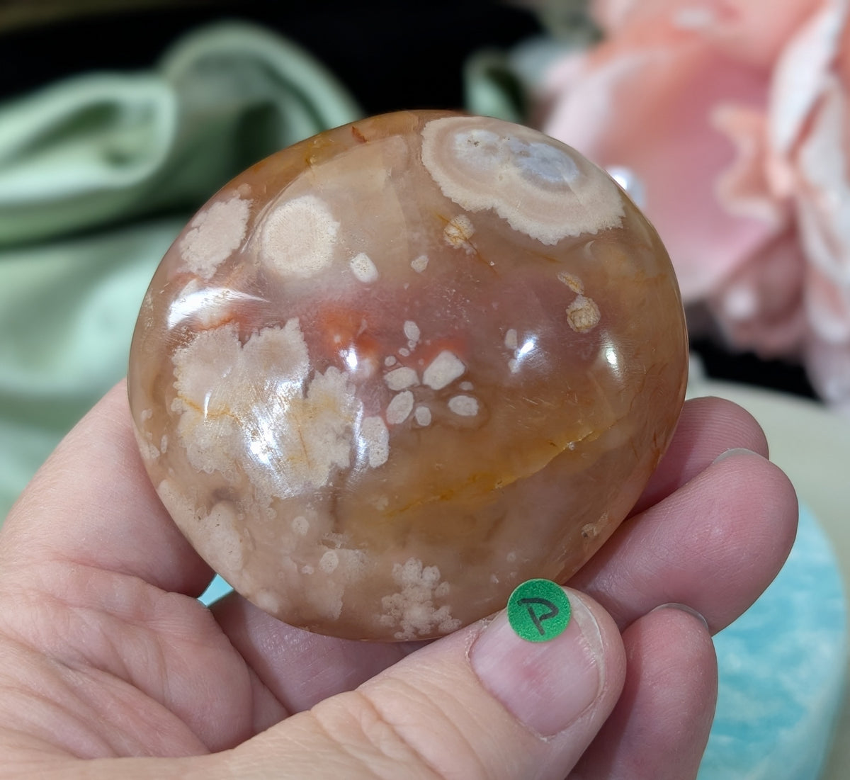Pink Flower Agate Palm Stone
