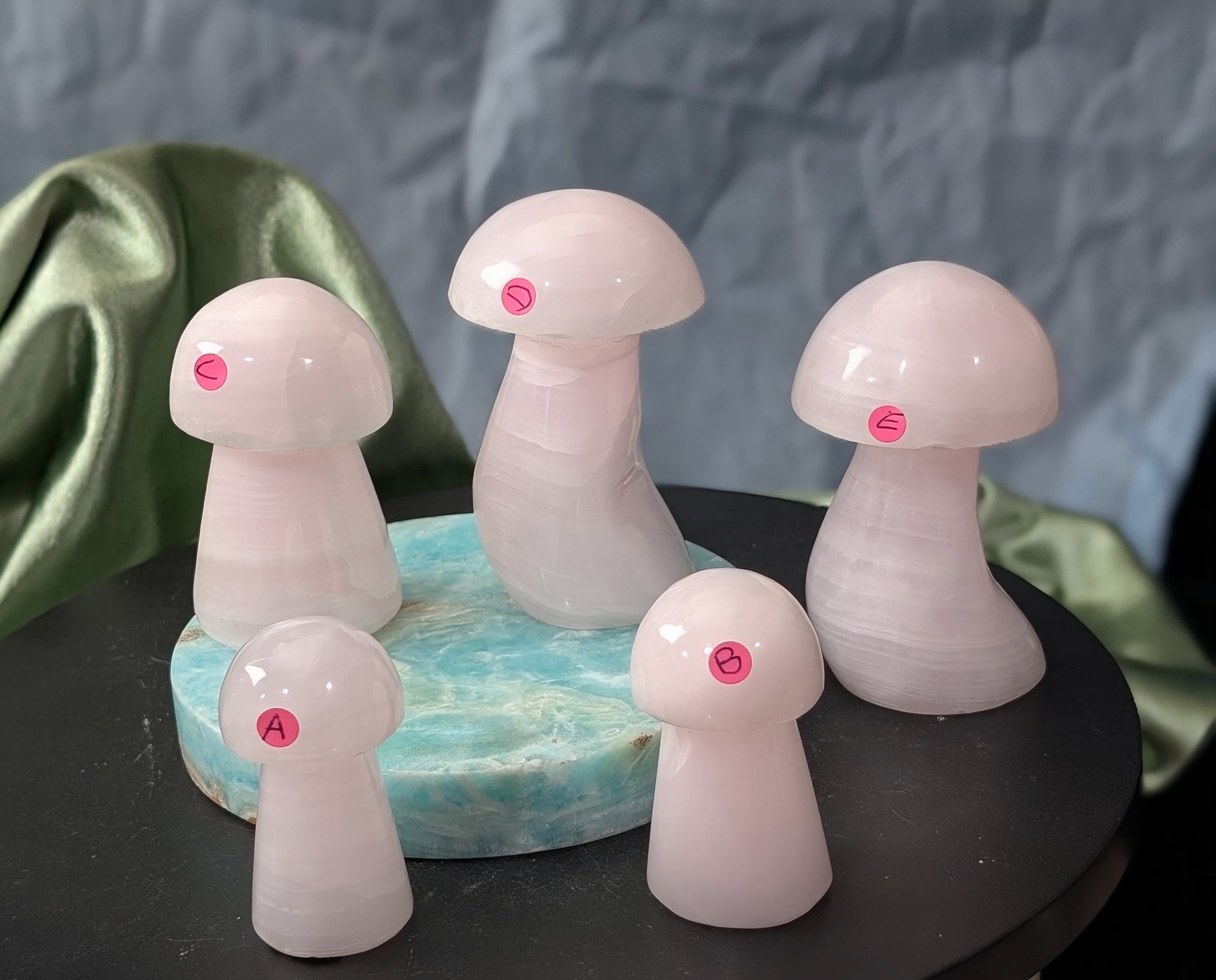 Pink Mangano Calcite Mushrooms