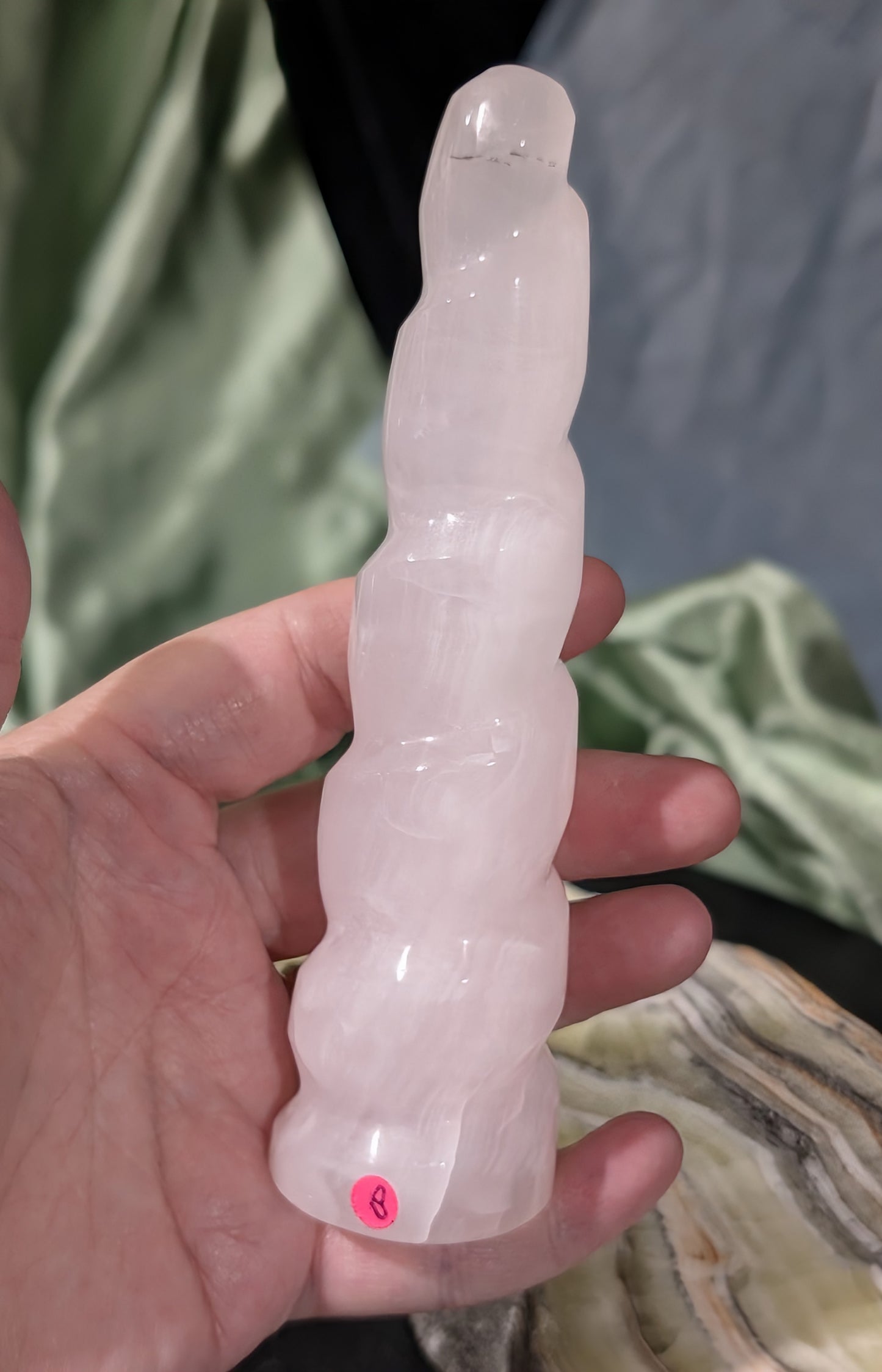 Pink Mangano Calcite Unicorn Horn
