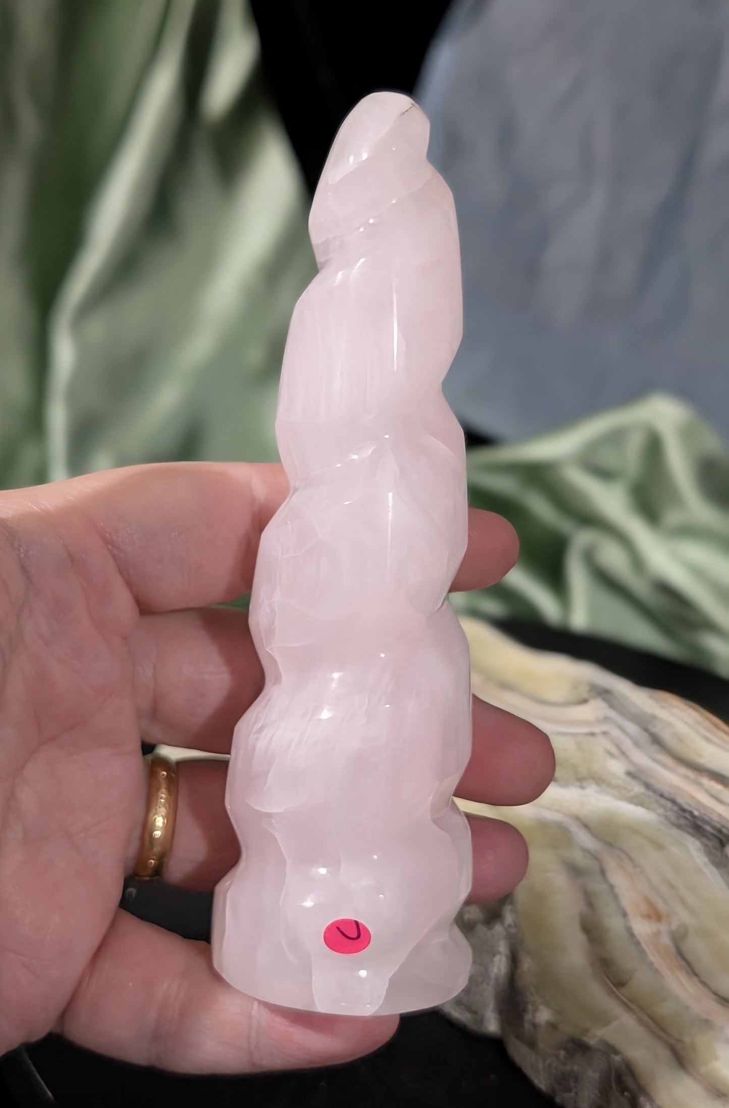 Pink Mangano Calcite Unicorn Horn