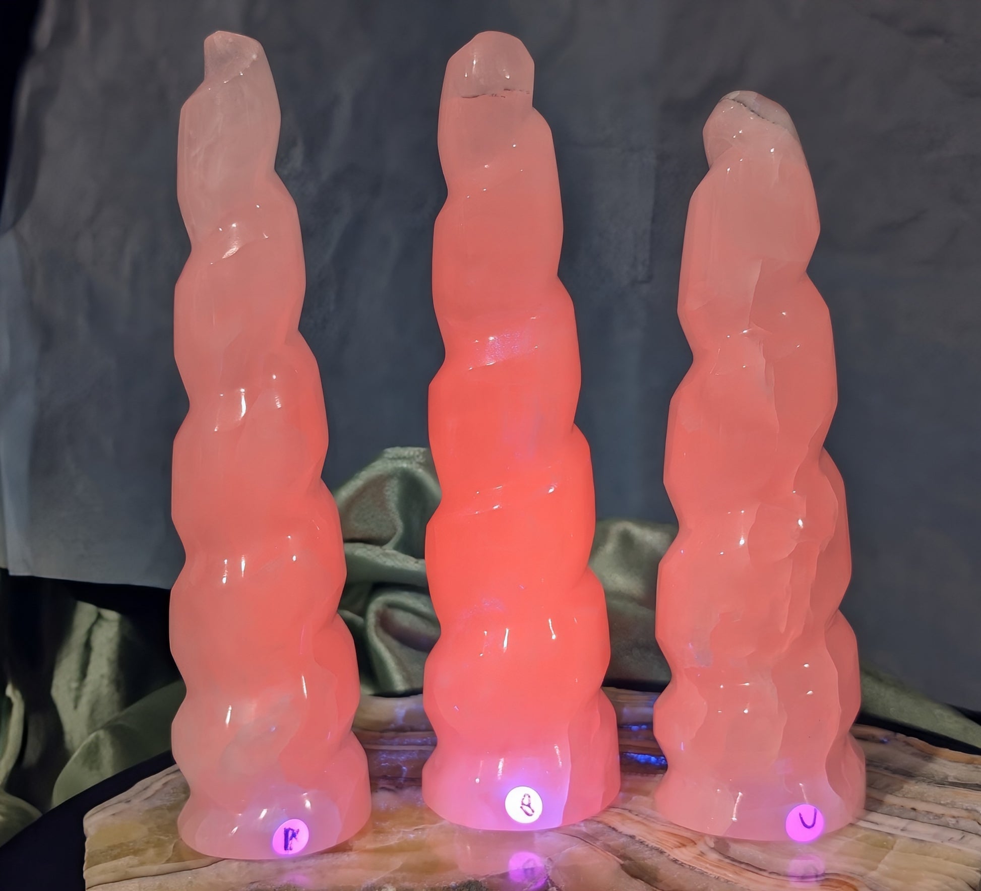 UV Reactive Pink Mangano Calcite Unicorn Horns