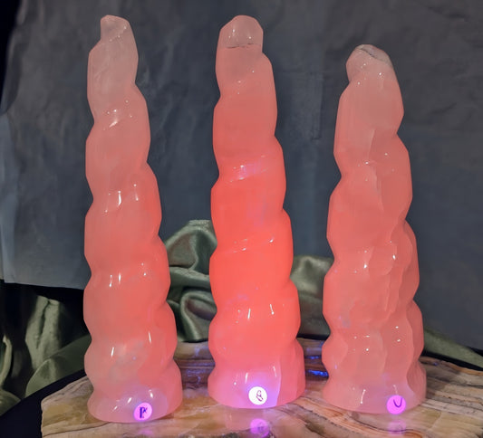UV Reactive Pink Mangano Calcite Unicorn Horns