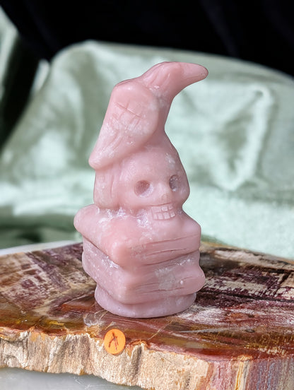 Pink Opal Raven on Skull on Books Figurine