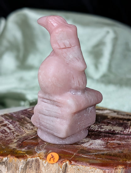 Pink Opal Raven on Skull on Books Figurine