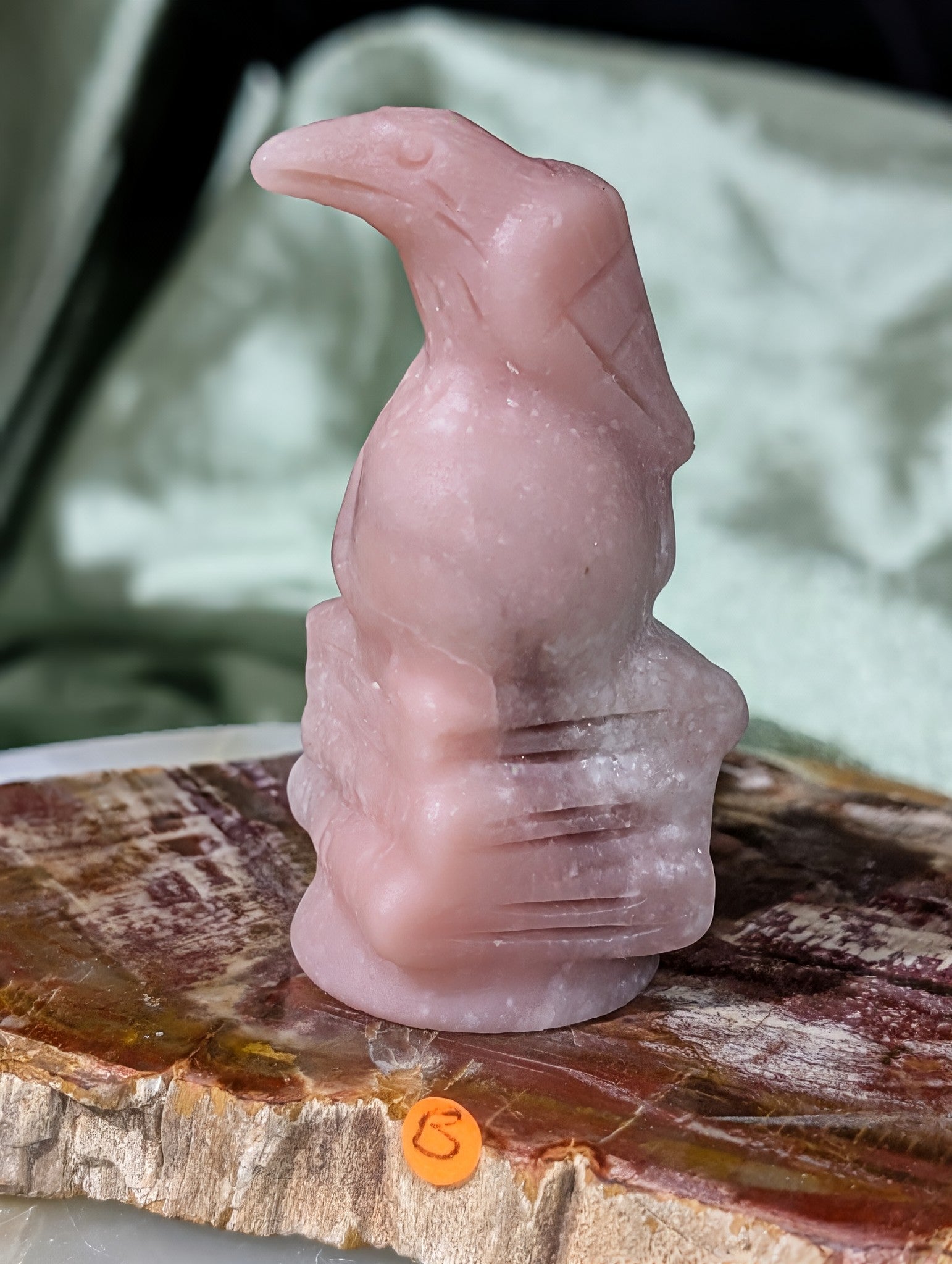 Pink Opal Raven on Skull on Books Figurine