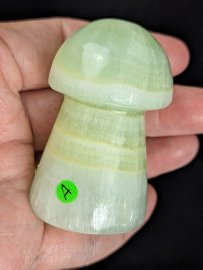 Hand Carved Pistachio Calcite Mushroom Figurine 1A1