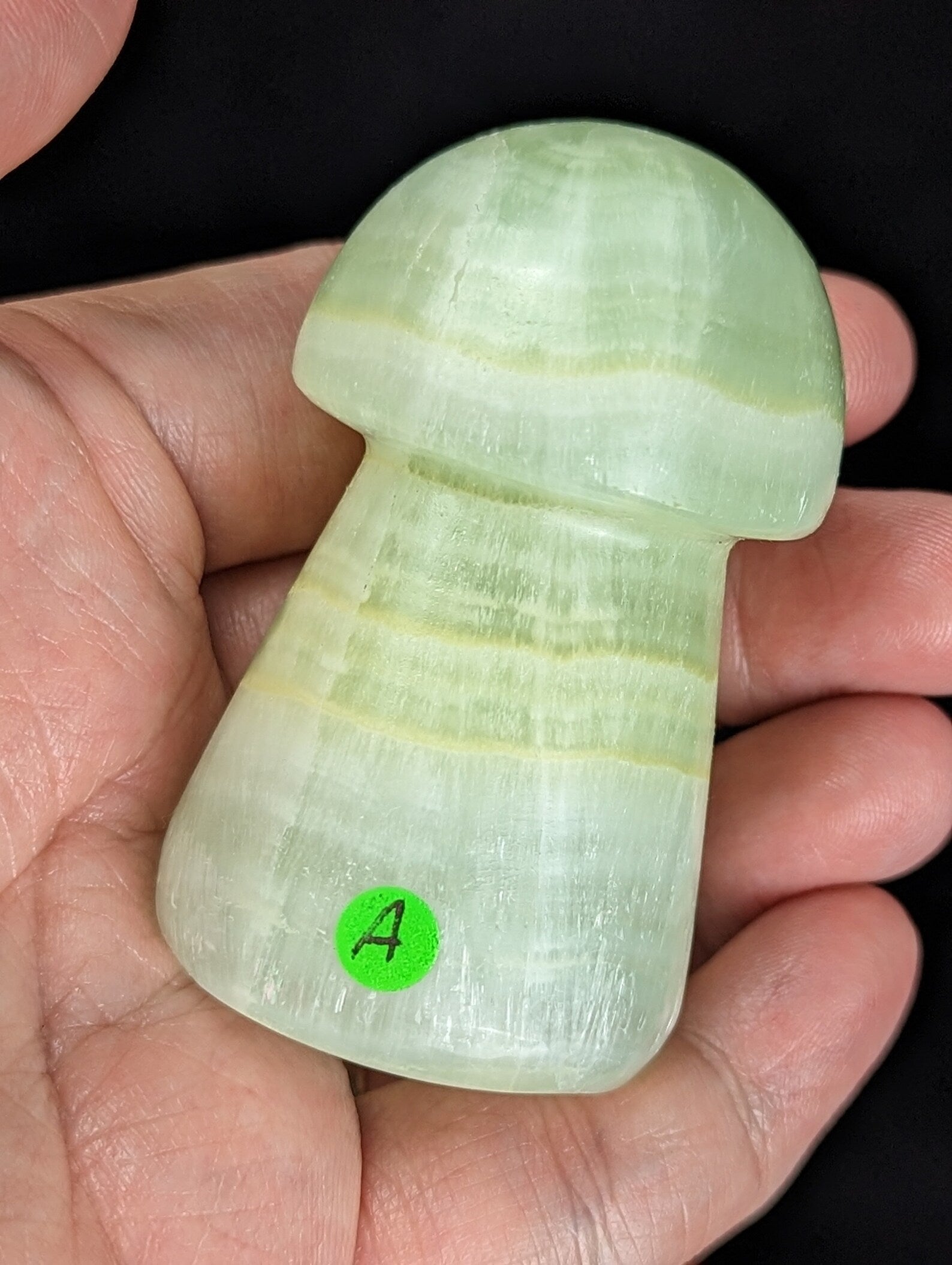 Hand Carved Pistachio Calcite Mushroom Figurine 1A2