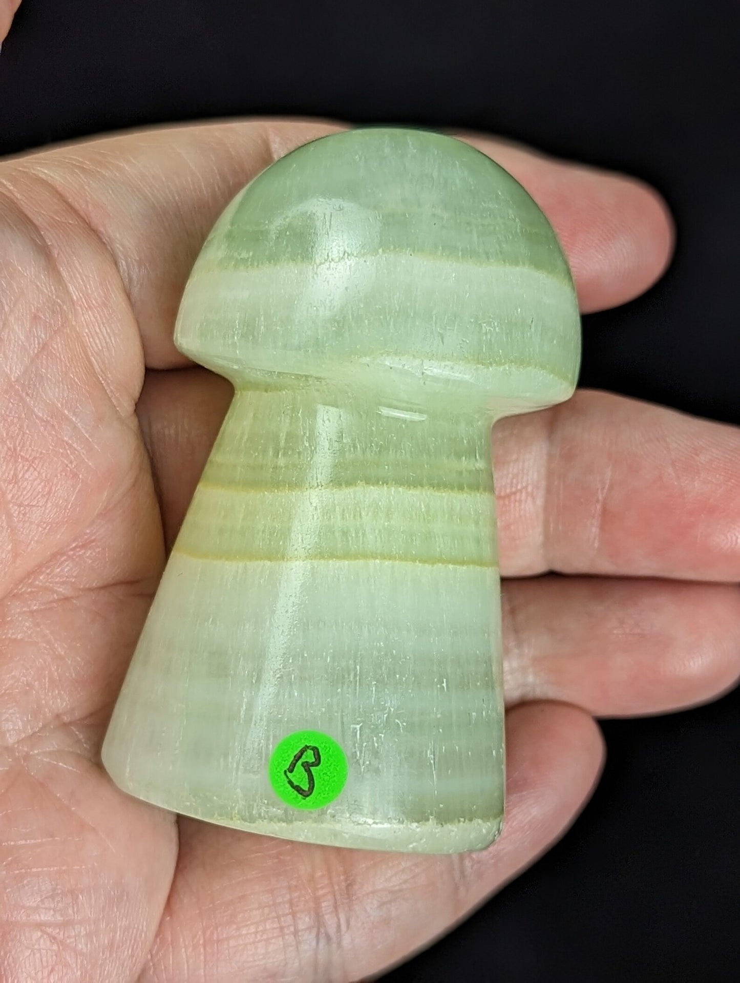 Hand Carved Pistachio Calcite Mushroom Figurine 1B2