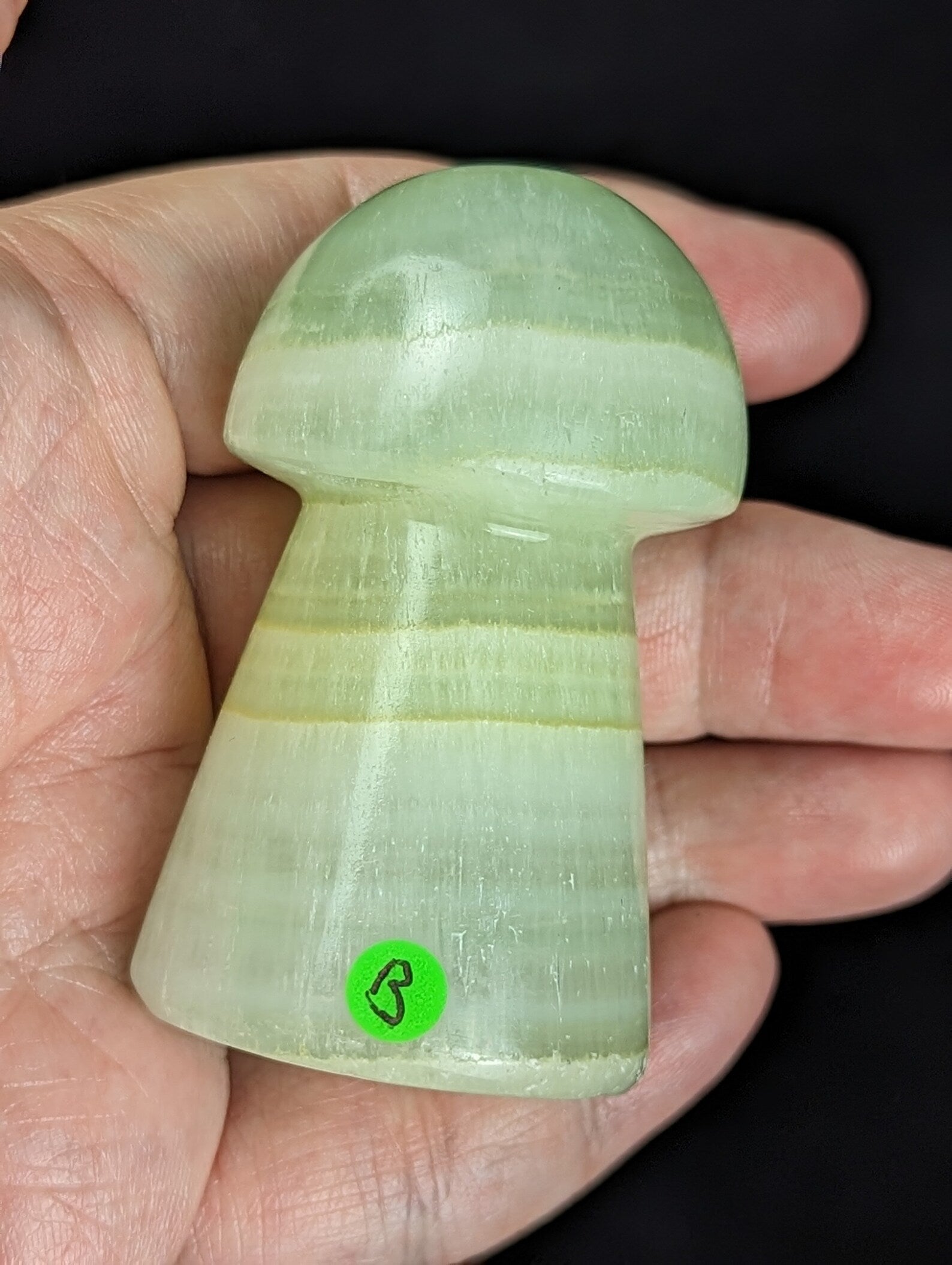 Hand Carved Pistachio Calcite Mushroom Figurine 1B2