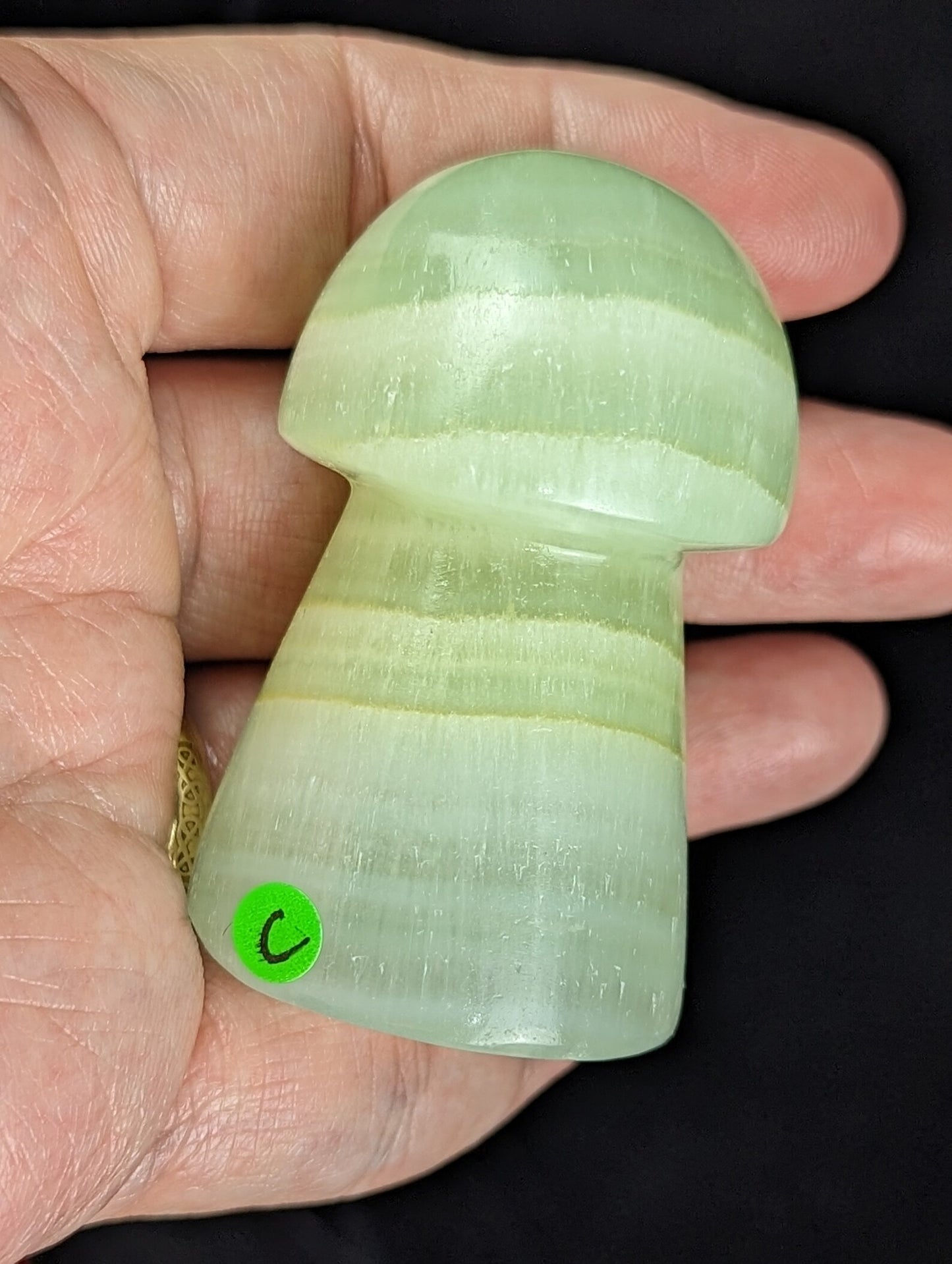 Hand Carved Pistachio Calcite Mushroom Figurine 1C1