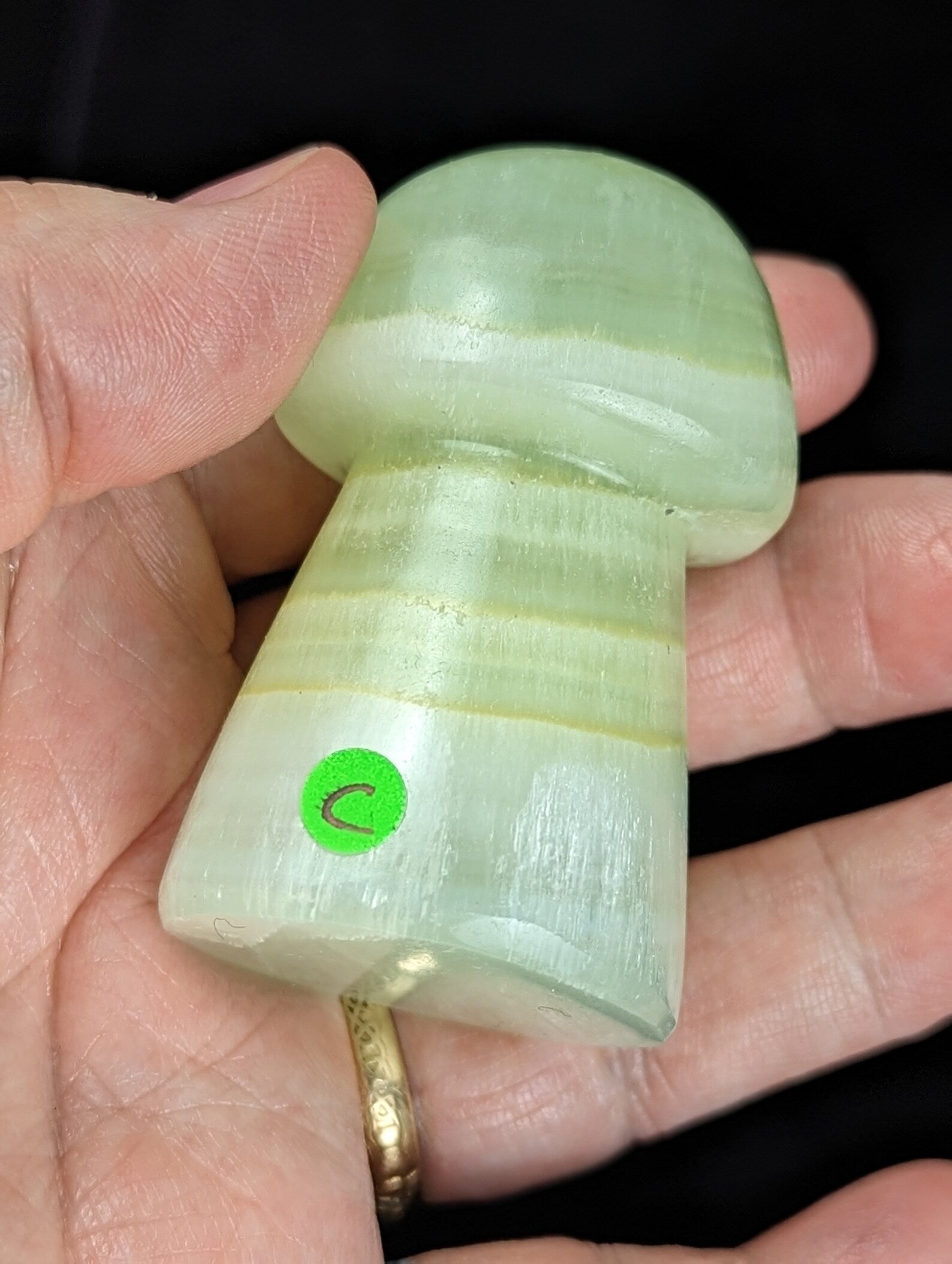 Hand Carved Pistachio Calcite Mushroom Figurine 1C2