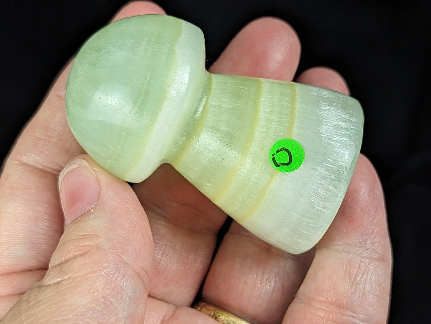 Hand Carved Pistachio Calcite Mushroom Figurine 1D1