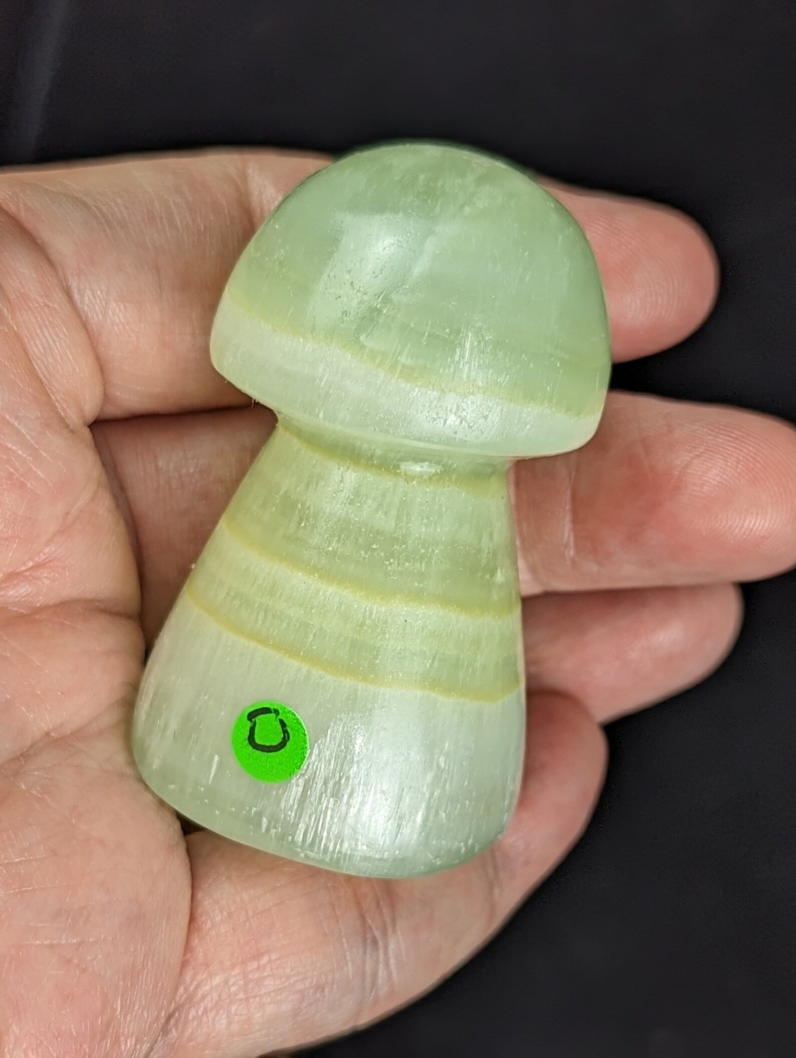 Hand Carved Pistachio Calcite Mushroom Figurine 1D2
