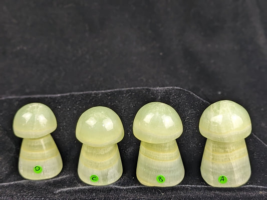 Hand Carved Pistachio Calcite Mushroom Figurines